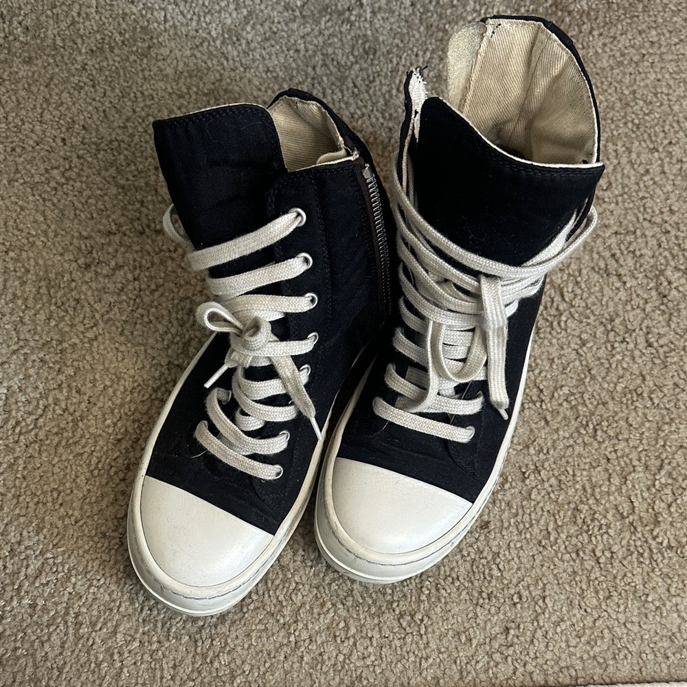 Rick Owens Black and White Zipper Sneakers